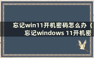 忘记win11开机密码怎么办（忘记windows 11开机密码）